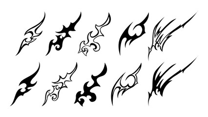 Fototapeta premium tribal Flame decal. neo tribal fire symbol design. fire flame y2k modern. Neo Tribal fire vinyl stickers for transportation. Burning element with curves for vehicle. Y2k gothic flame stickers.
