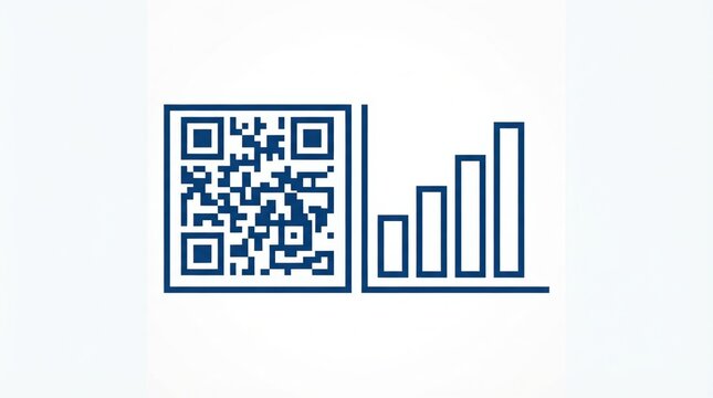 Qr code icon with a rising bar chart for business data analysis