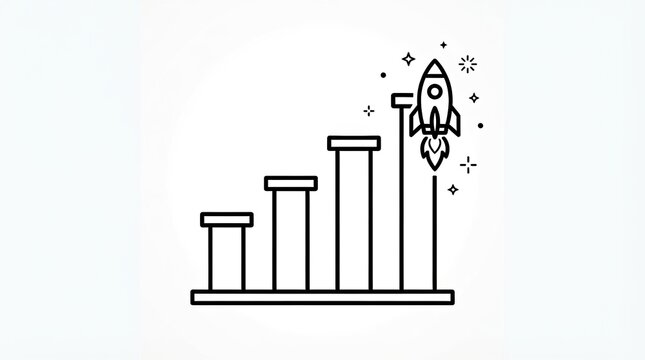 Rocket ship launching from a bar chart representing business growth