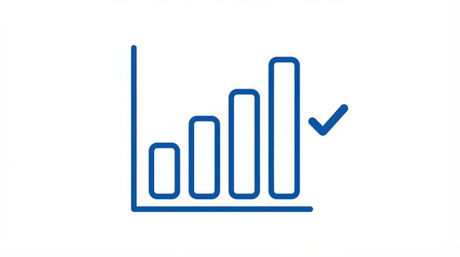 Blue bar chart icon with a check mark symbol for business growth