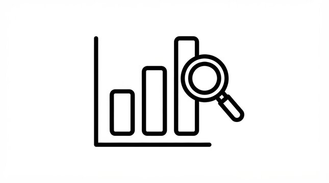 Bar chart graph icon with magnifying glass for data analysis search