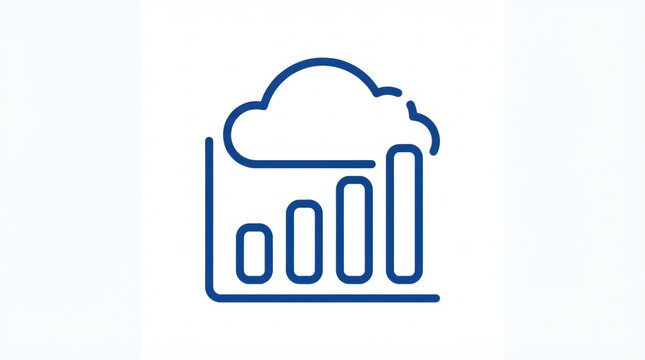 Blue cloud data bar chart icon for business growth and analytics