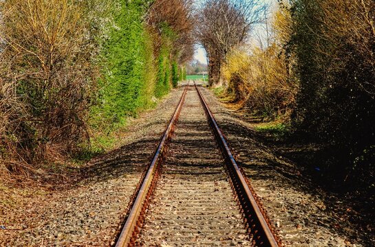 
Photograph of a railway track leading into nothingness.