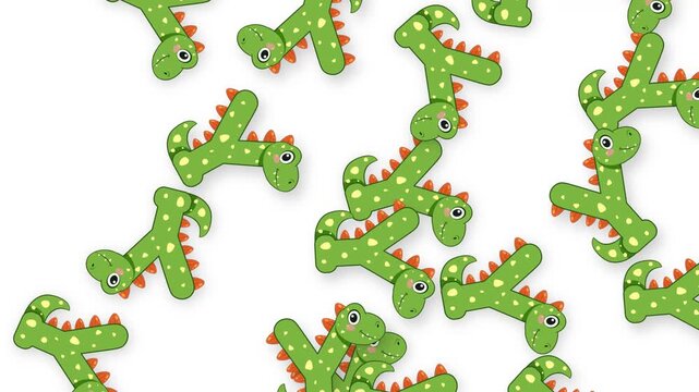 Cartoon Dinosaur Shaped Objects Falling Against a Plain White Background