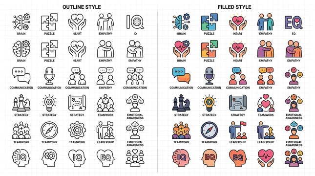 Emotional Intelligence and Soft Skills Vector Icons Set for Business Development
