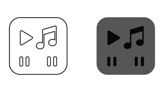 Media player music and pause button vector icons in outline and solid dark styles