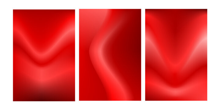 Set of 3 red gradient abstract background vector. soft coral silk wave backdrop for valentine, chinese new year and beauty brand template design.