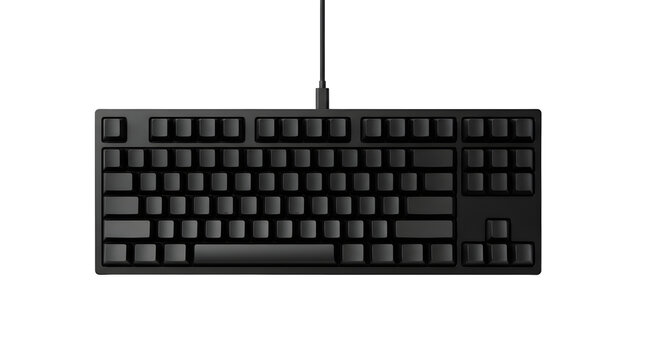 Modern computer keyboard with cable on transparent background