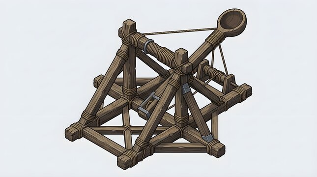 Ancient Warfare Wooden Catapult Siege Machine for Tactical Combat Visualization