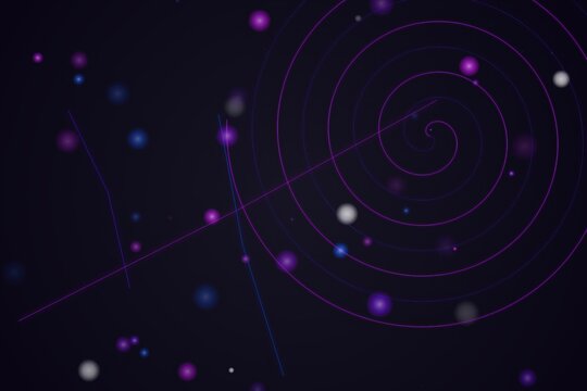 Spiral galaxy illustration with glowing stars in space
