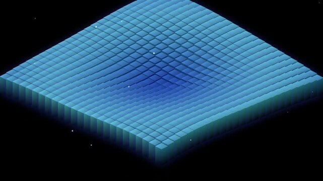 Abstract blue 3D spacetime grid curvature motion background video.