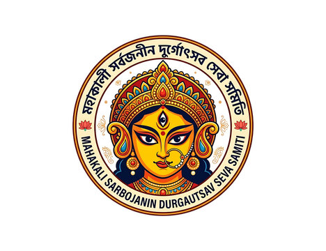 Goddess durga face illustration in a circular decorative frame