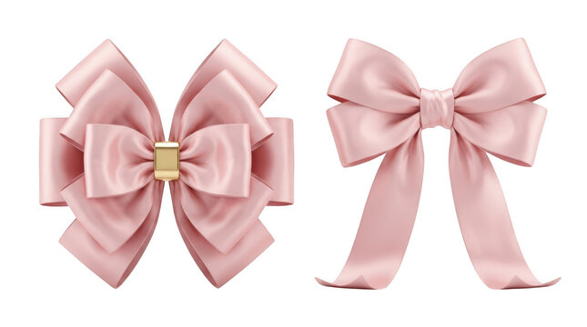 Two elegant pink satin ribbon bows for gift decoration isolated on transparent background