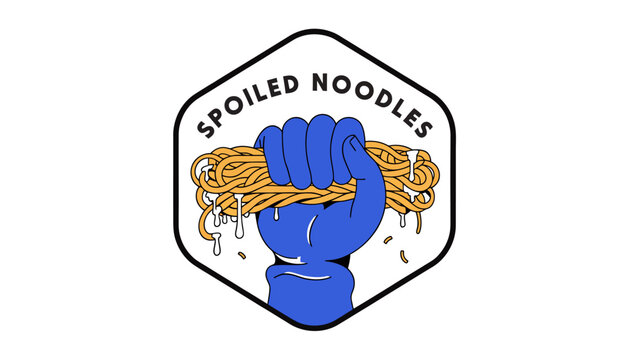 Fist Holding Noodles Logo Design - Spoiled Noodles with Dripping Sauce