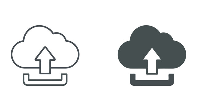 Professional cloud upload icons with grey outline and solid fill for cloud applications