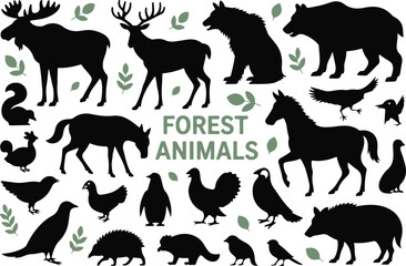 Obraz premium Forest wildlife conservation icons and awareness set