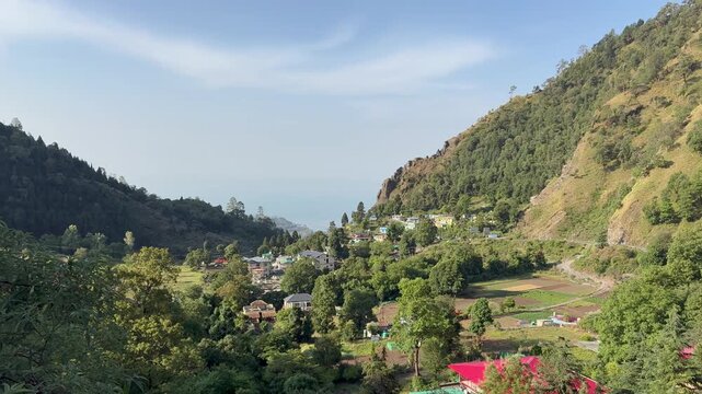 Morning landscape view of Char Khet village near Nainital, Uttarakhand, India