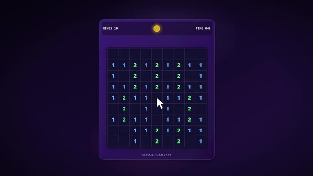 Classic Digital Minesweeper Puzzle Game Interaction on Dark Screen