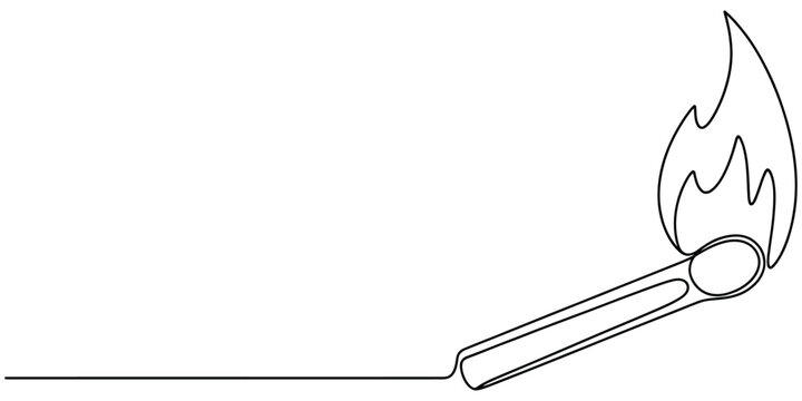 A single continuous line drawing of a burning matchstick isolated on a white background Vector, illustration