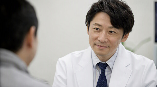 患者に優しい笑顔で話す男性医師