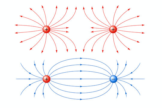 Electric field lines showing attraction and repulsion