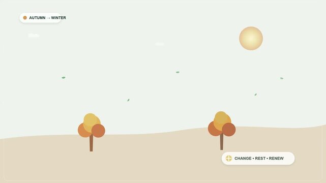 Minimalist landscape animation transition through four seasons