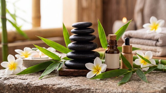 Luxury Spa Relaxation with Hot Massage Stones, Essential Oils and Tropical Flowers