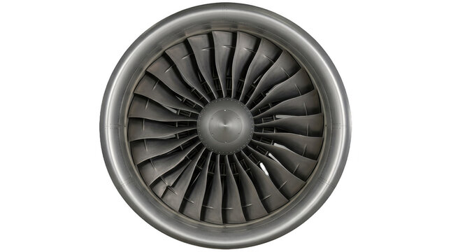 Front view of a jet engine on transparent background
