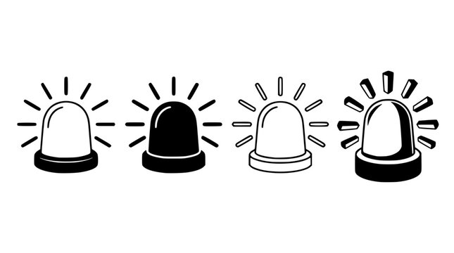 Monochrome vector siren light icons set featuring simple flat designs
