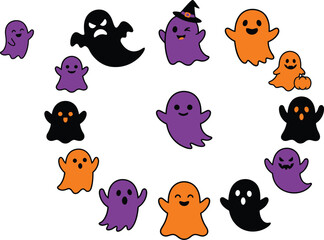 Fototapeta premium Cute colorful ghost stickers collection for a fun and spooky halloween celebration