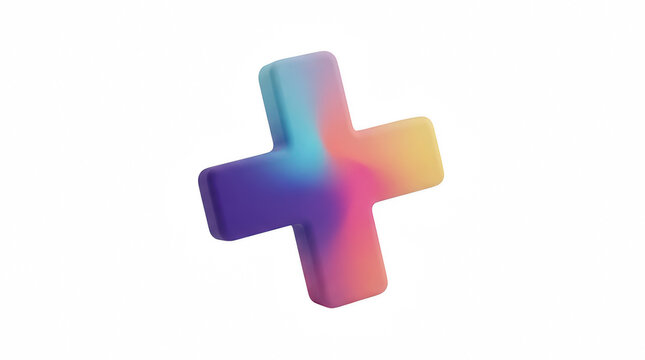Colorful plus sign with gradient lighting symbolizing addition and positive outcomes isolated on transparent background