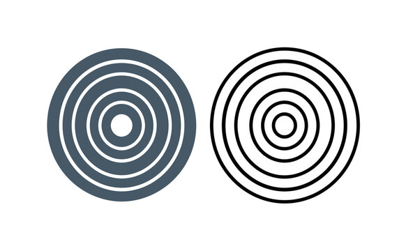 Concentric circles vector icon set with outline and solid graphic design