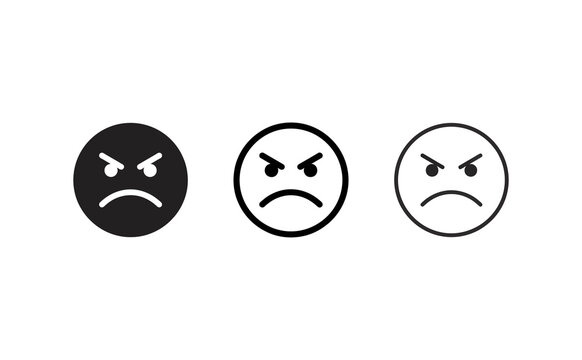 Angry emoji face icons set vector illustration with three variants style