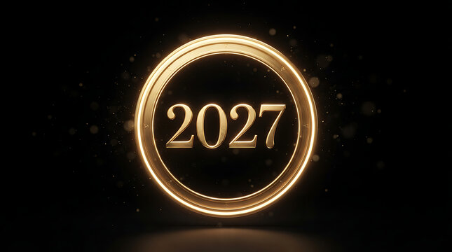 Glowing golden 2027 year badge on dark background