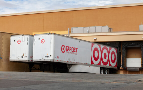 Pair of Target‑branded trailers stationed at dock doors as goods move through regular retail logistics and distribution workflow