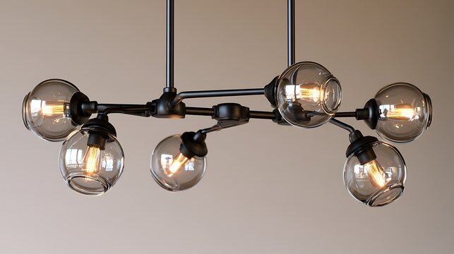 Modern black metal chandelier with glass bulbs hanging from ceiling lighting fixture