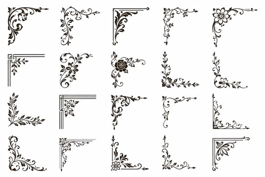 Set of elegant vintage corner flourishes isolated on a white background