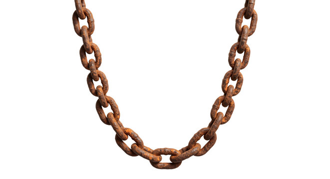 Hanging heavy rusted metal chain links on black background