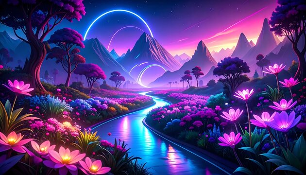 Vibrant digital art of a fantasy underwater cave with bioluminescent flora.