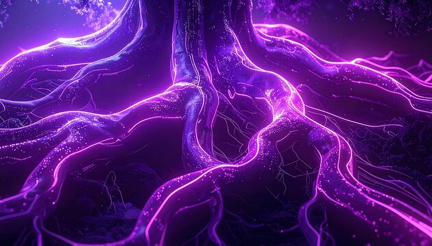 Abstract purple and pink neural network visualization.