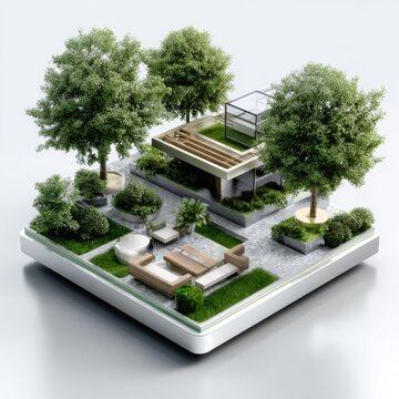 Modern Green Backyard Design With Outdoor Seating