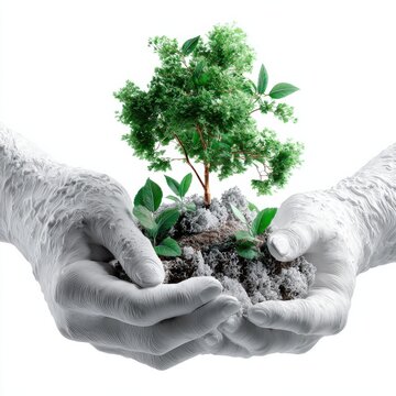 Hands Plant a Tree in Soil for the Environment
