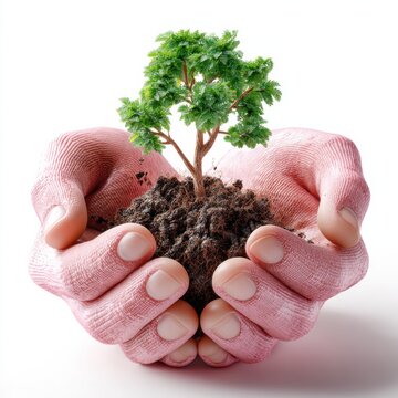 Hands Plant a Young Tree in Rich Soil