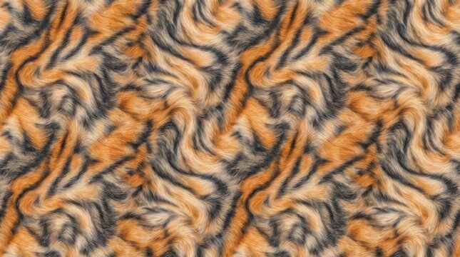 Seamless tiger fur pattern with bold orange and black stripes and soft realistic texture
