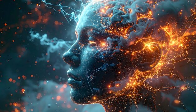 Abstract cosmic explosion with vibrant blue and orange hues.