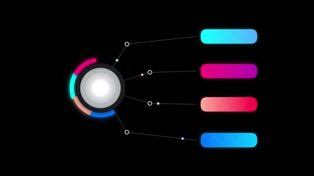 Animated infographic circle chart with four gradient data points and connecting lines