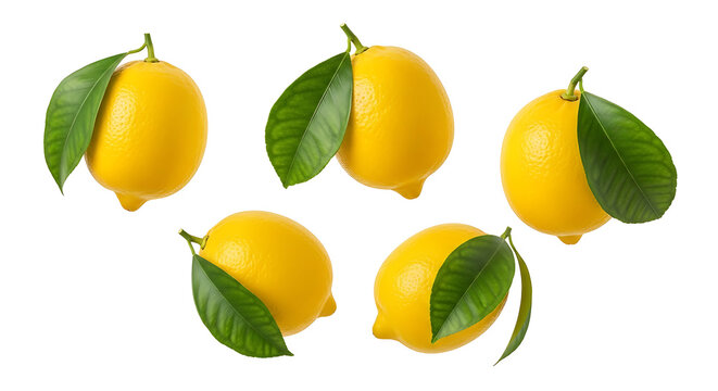 Fresh yellow lemons on green leaves