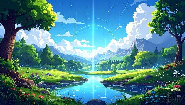 Serene mountain lake surrounded by lush green forest.