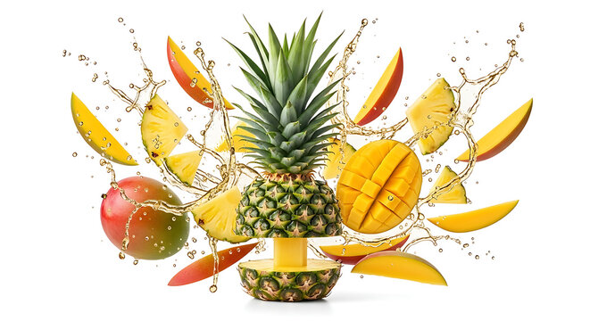 Fresh tropical fruits and vegetables arrangement