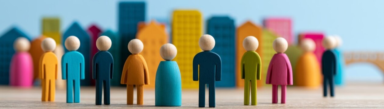 Diverse Community Figures with Colorful Houses Representing Everyday Life Challenges and Financial Pressures